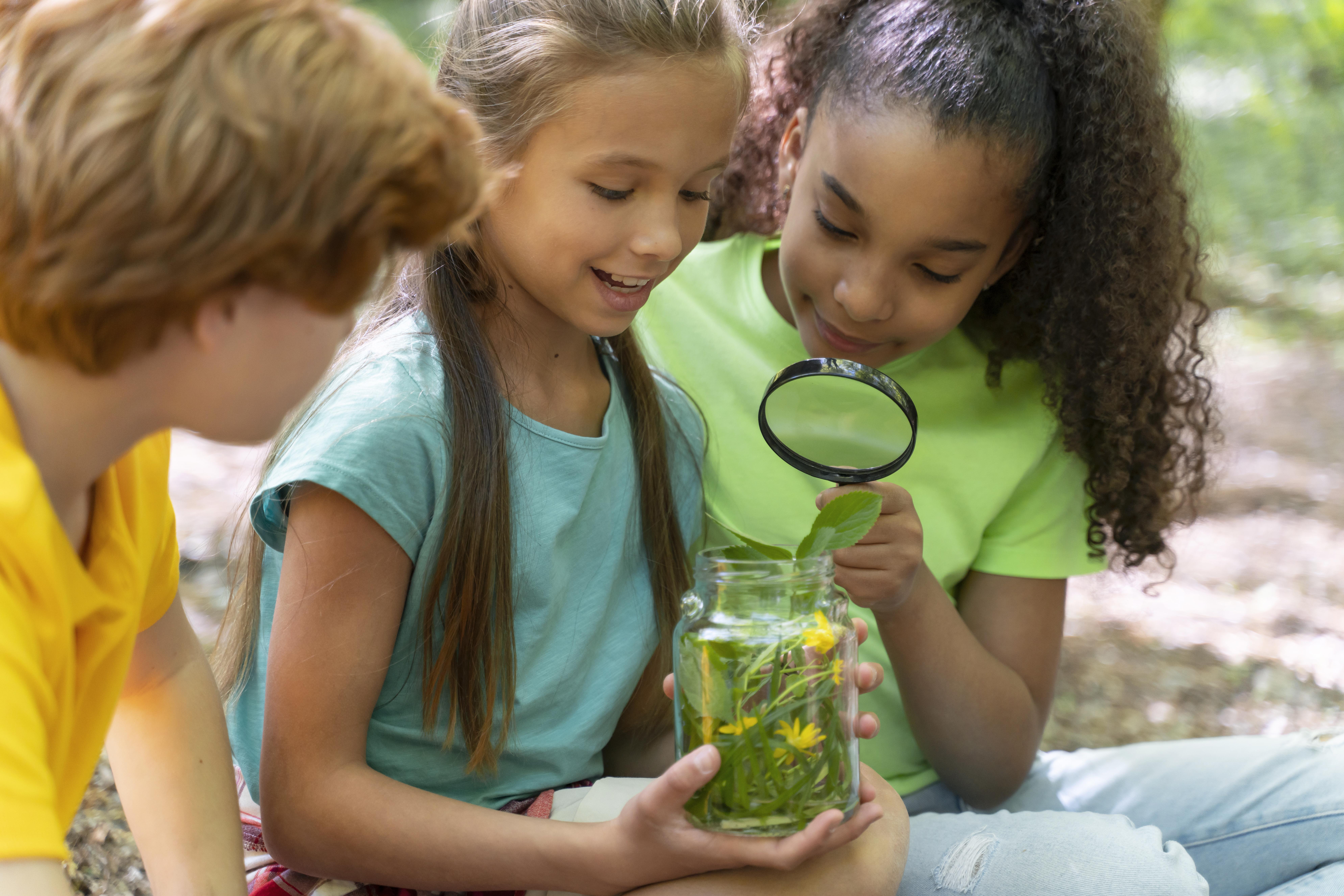children exploring nature together